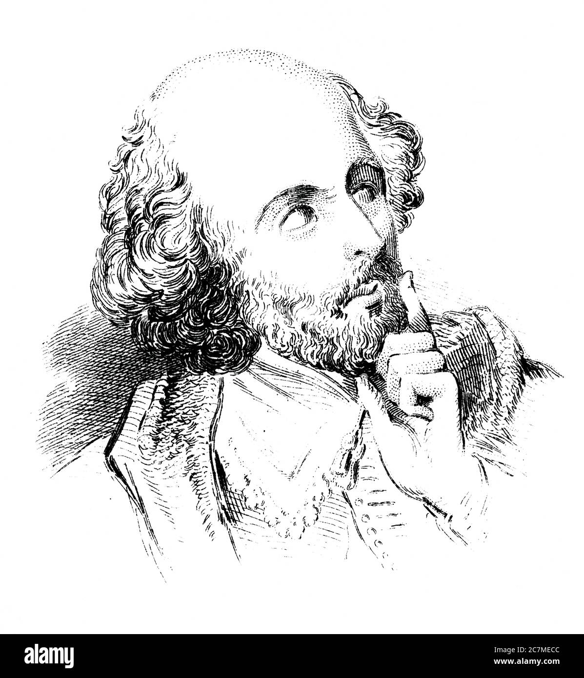 An engraved vintage illustration image portrait of the Elizabethan playwright William Shakespeare  from a Victorian book dated 1856 that is no longer Stock Photo