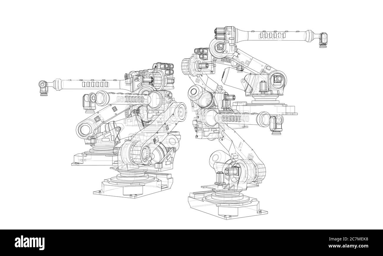 A industral robots manipulators Stock Photo