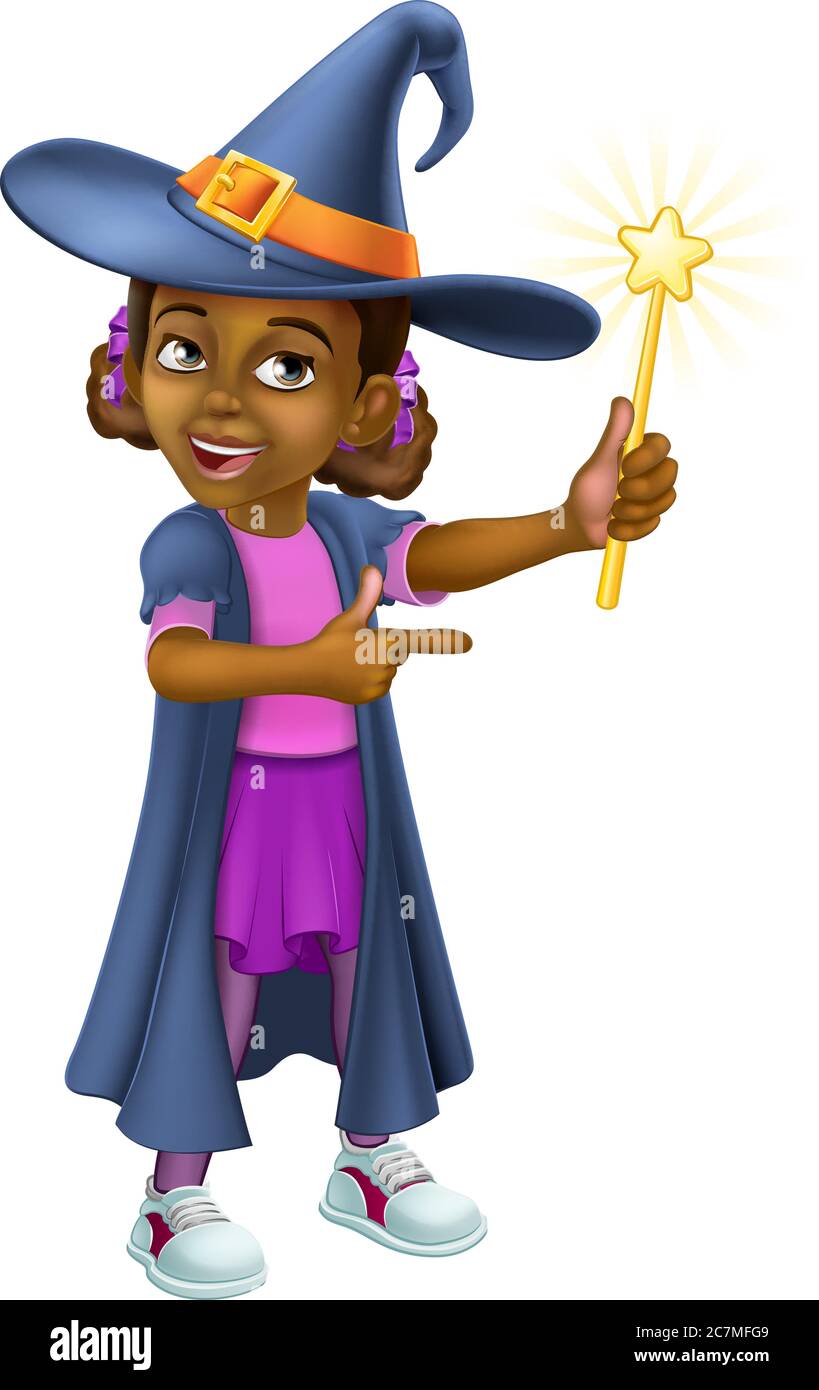 Black Girl Cartoon Child Halloween Witch Costume Stock Vector Image ...