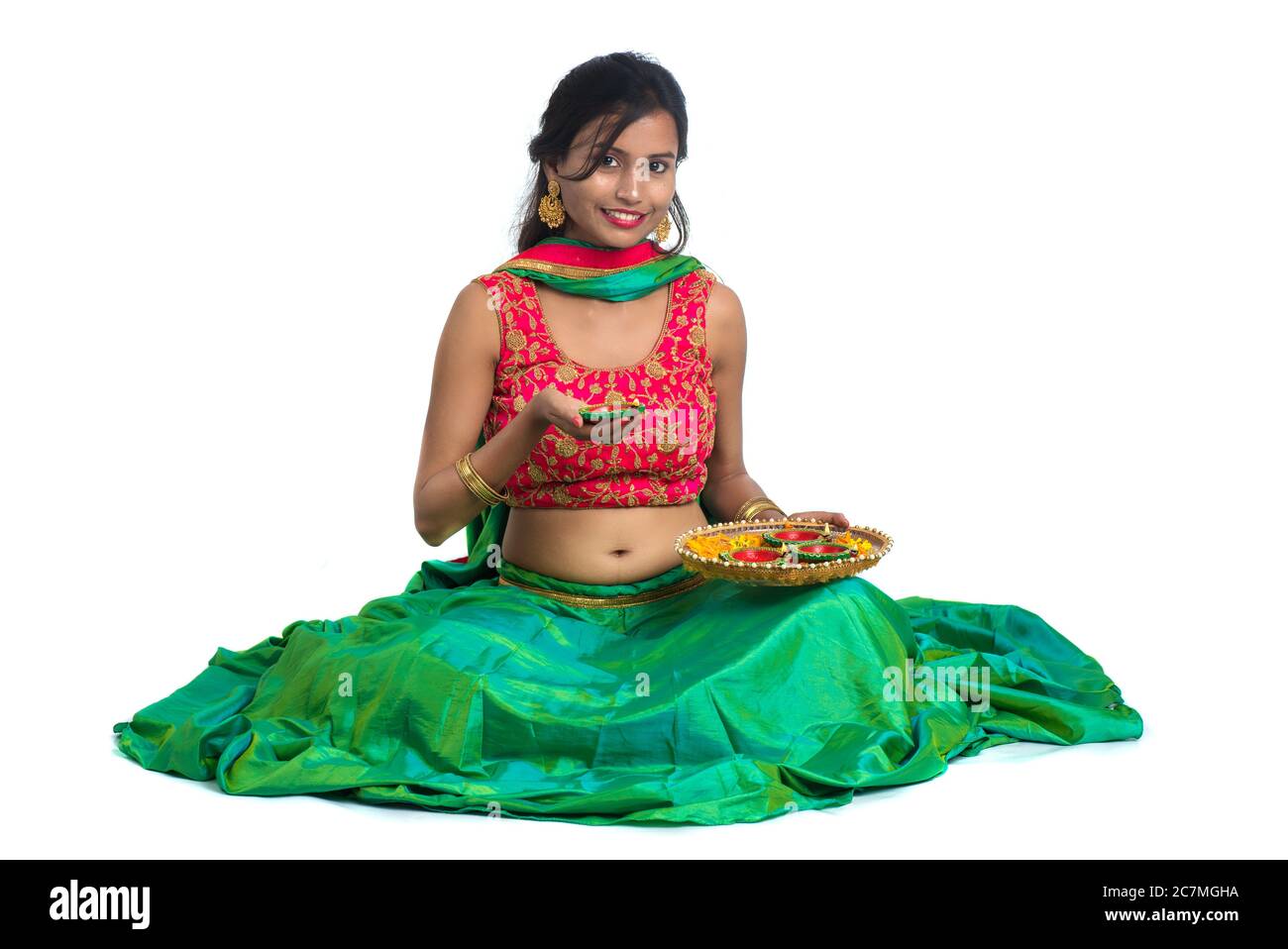 Portrait of a Indian Traditional Girl holding Diya, Girl Celebrating