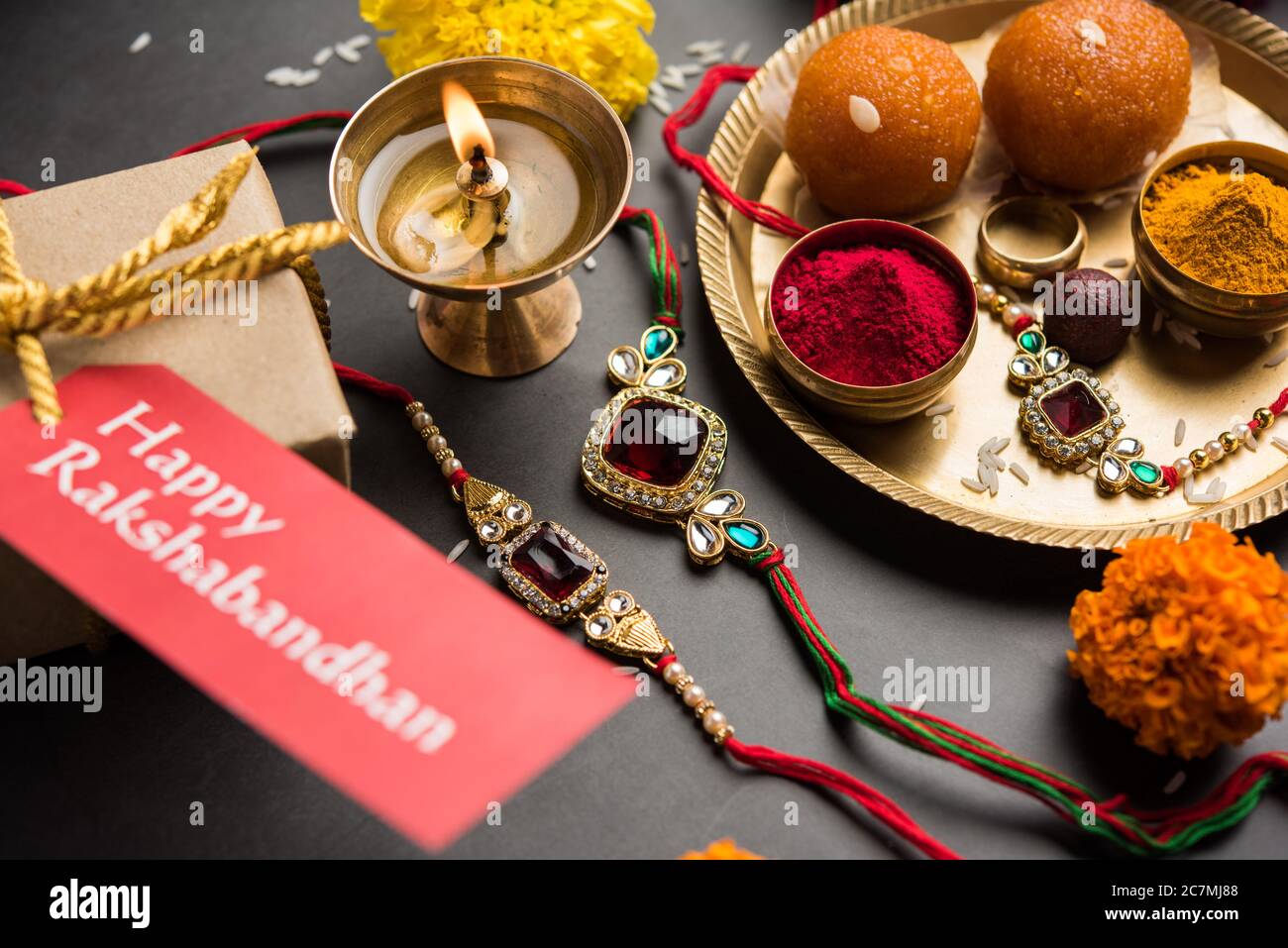 Raksha Bandhan / Rakshabandhan Rakhi with Haldi Kumkum rice, sweet ...