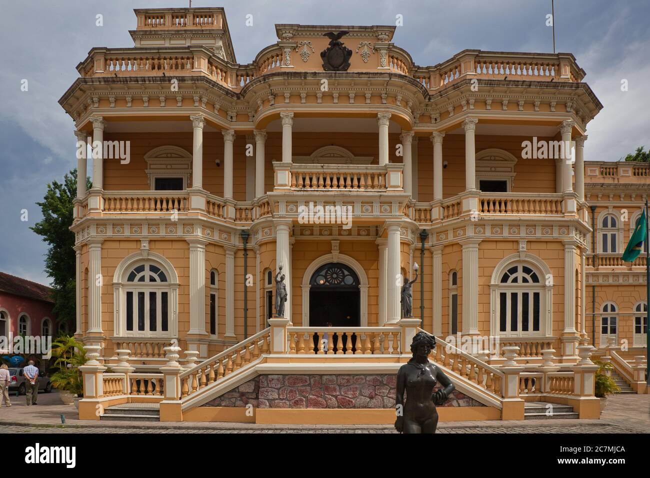 A lovely example of colonial architecture with colonades, balconies and steps up, in Manaus, Amazonas State, Brazil Stock Photo