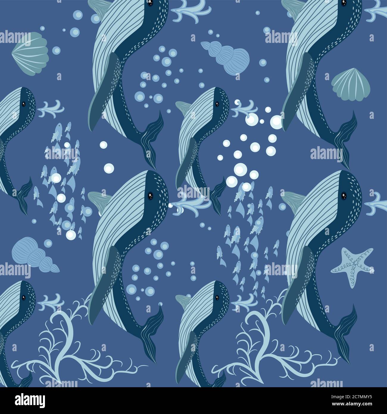 Seamless Pattern cute adorable beach funny theme, ocean blue whale ...