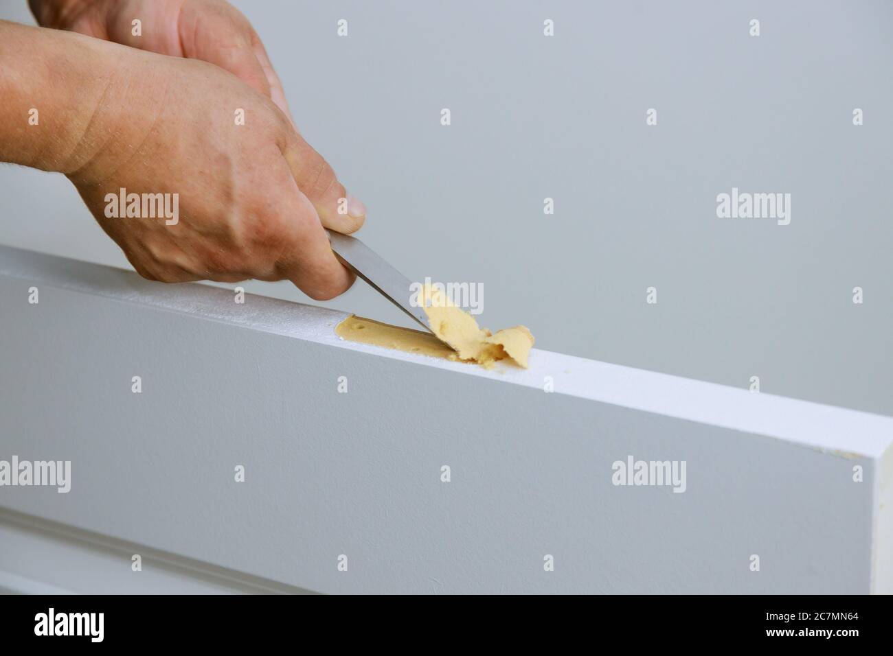 Door hinge and assembly cutting holes for the wood door internal hinge