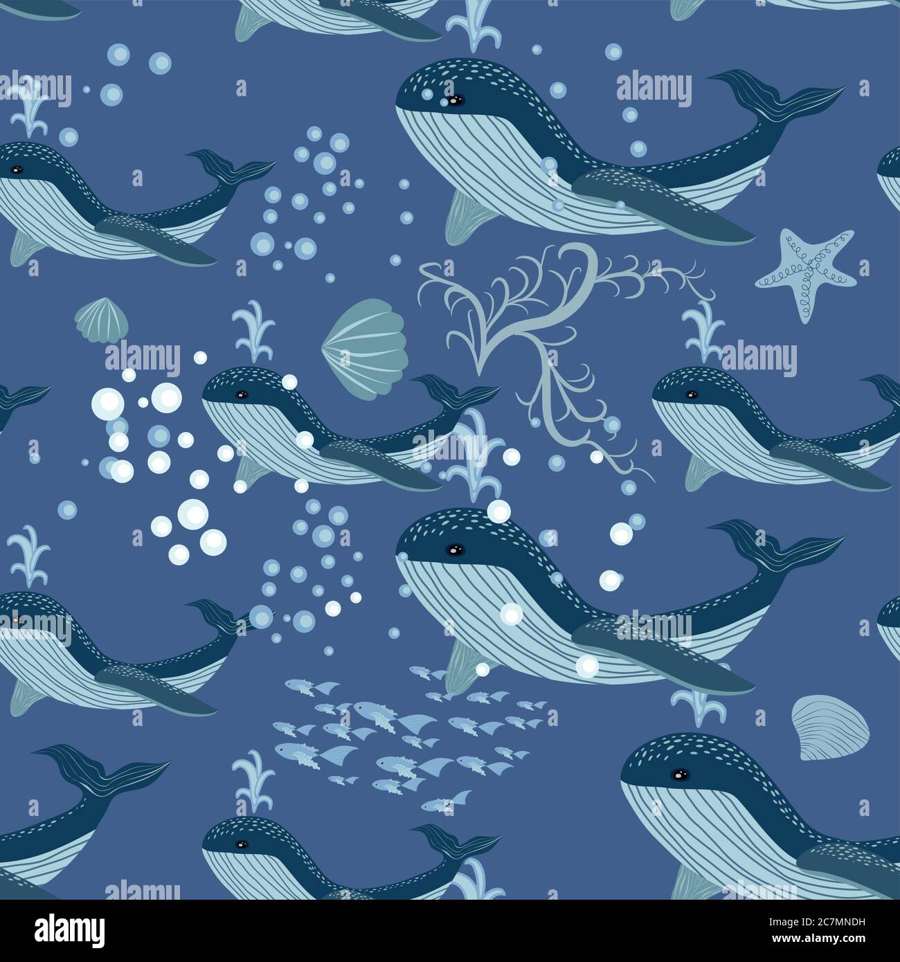Seamless Pattern cute adorable beach funny theme, ocean blue whale ...