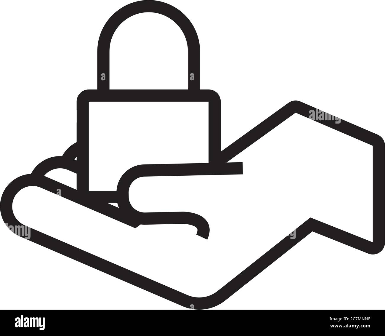 hand lifting safe padlock data security line style vector illustration ...