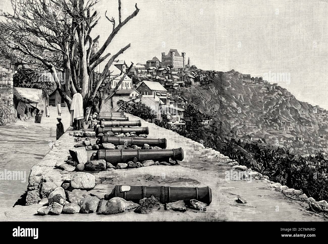 Gun Battery at Ambodinandohalo to defend against the French, Antananarivo, Madagascar. From La Ilustracion Española y Americana 1895 Stock Photo