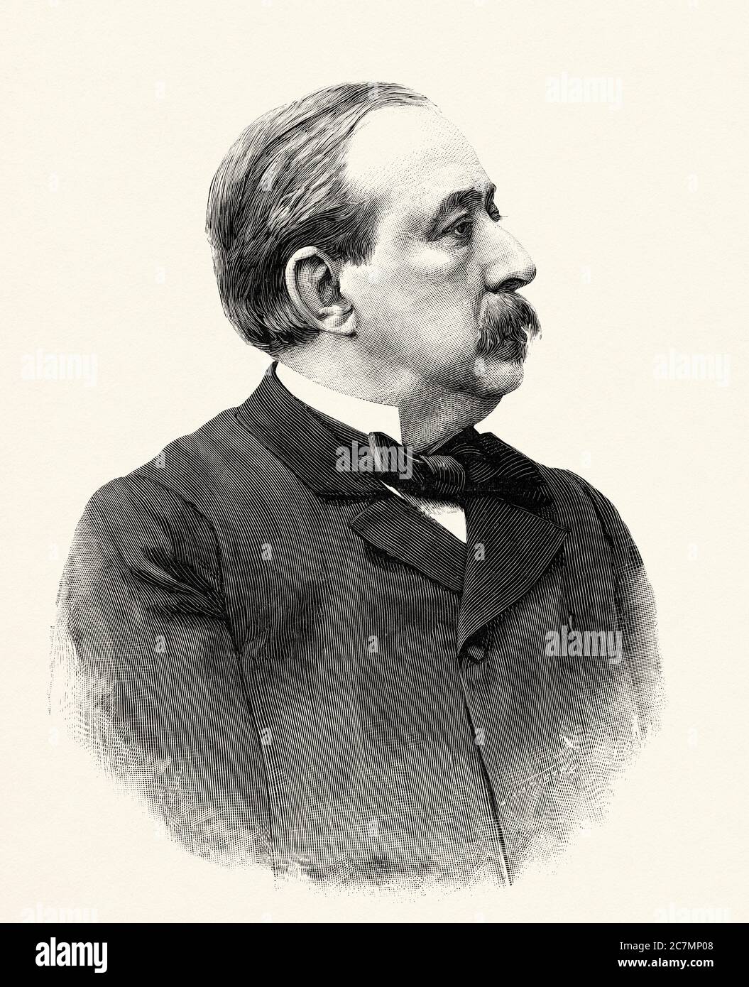 Portrait of Manuel Ruiz Zorrilla (El Burgo de Osma 1833 - Burgos 1895). Spanish politician, deputy in Cortes and Minister of Development and Grace and Justice . Glorious Revolution of 1868, and head of Government with Amadeo I. Grand Master of the Grand Orient of Spain. Leader of Spanish Republicanism, Spain. Europe. From La Ilustracion Española y Americana 1895 Stock Photo