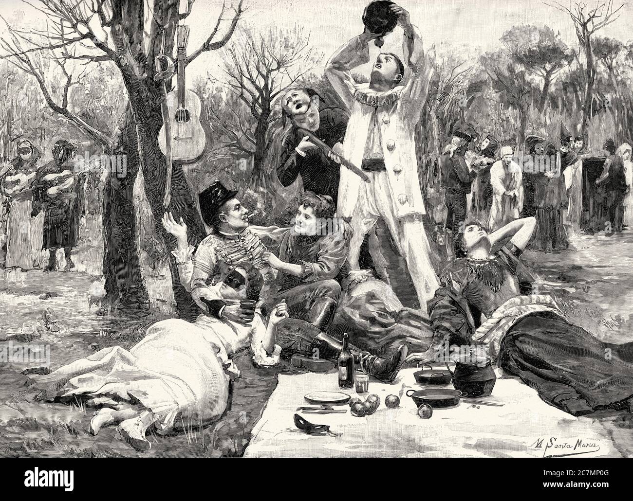 Madrid customs, party and fun in the Pradera del Canal, Spain. Europe. From La Ilustracion Española y Americana 1895 Stock Photo