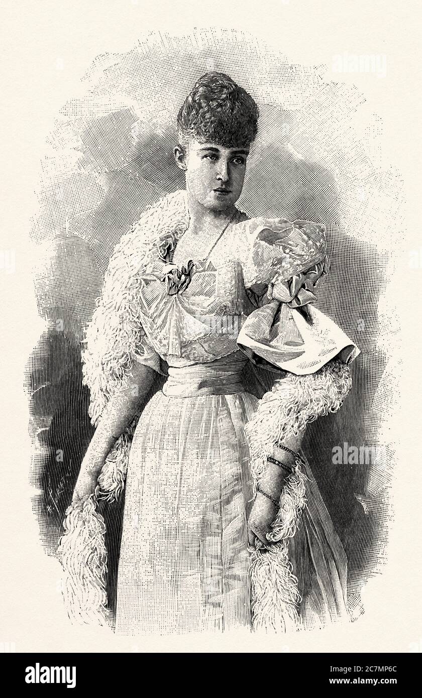 Portrait of Elena d'Orleans (1871-1951), Duchess of Aosta. From La Ilustracion Española y Americana 1895 Stock Photo