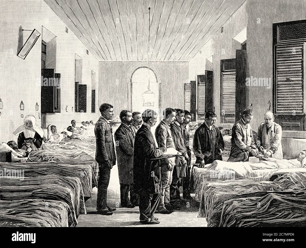 Hospital to heal the Spanish wounded in the war of Cuba 1895. From La Ilustracion Española y Americana 1895 Stock Photo