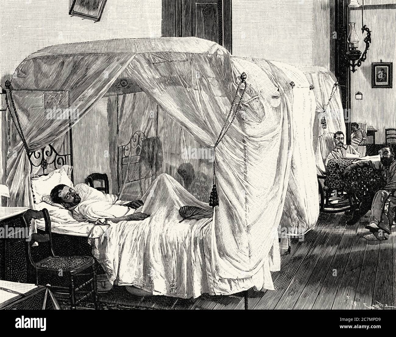 Hospital to heal the Spanish wounded in the war of Cuba 1895. From La Ilustracion Española y Americana 1895 Stock Photo