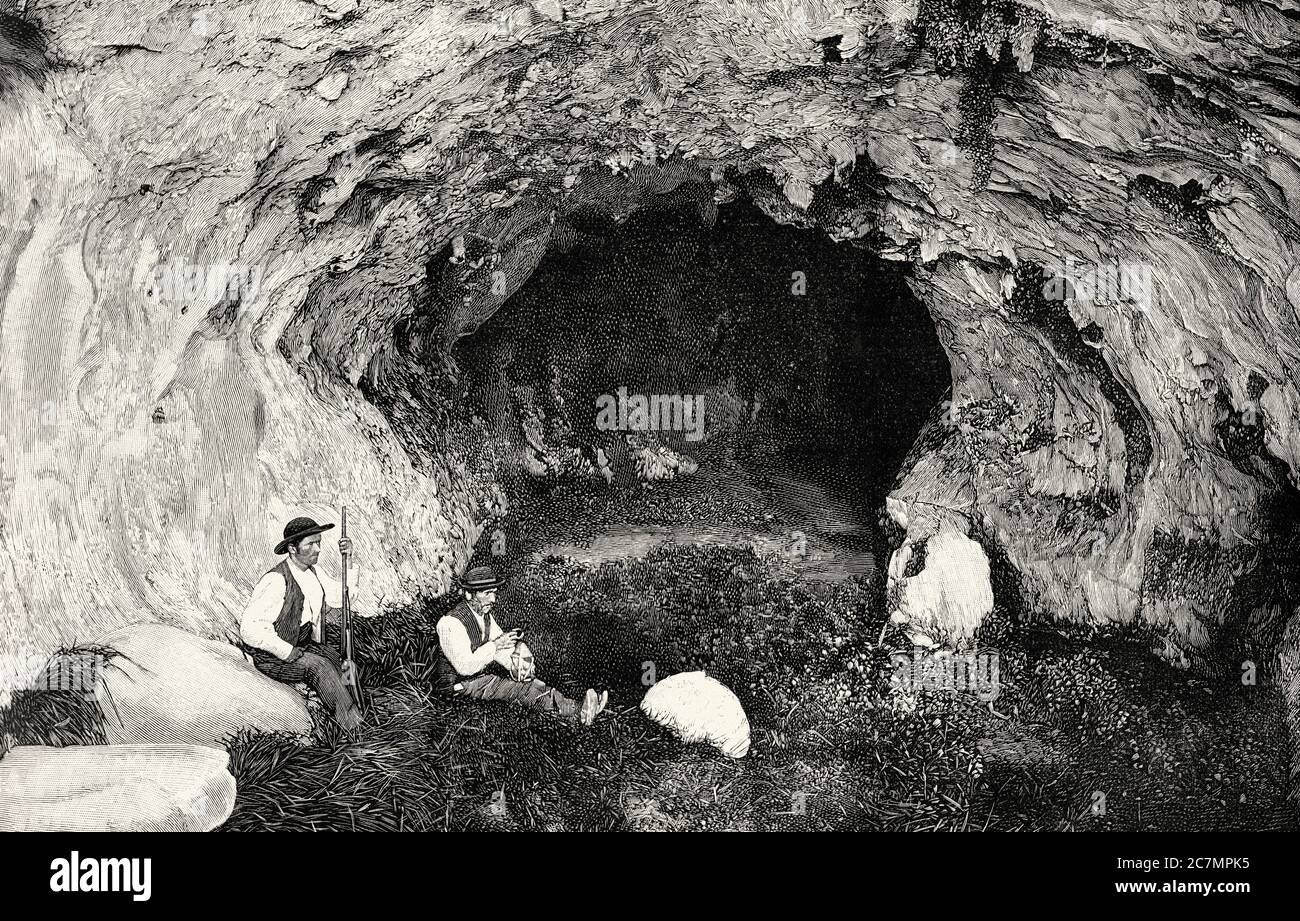 Entrance to the Cueva de la Mora, Lebeña. Cantabria Spain, Europe. From La Ilustracion Española y Americana 1895 Stock Photo