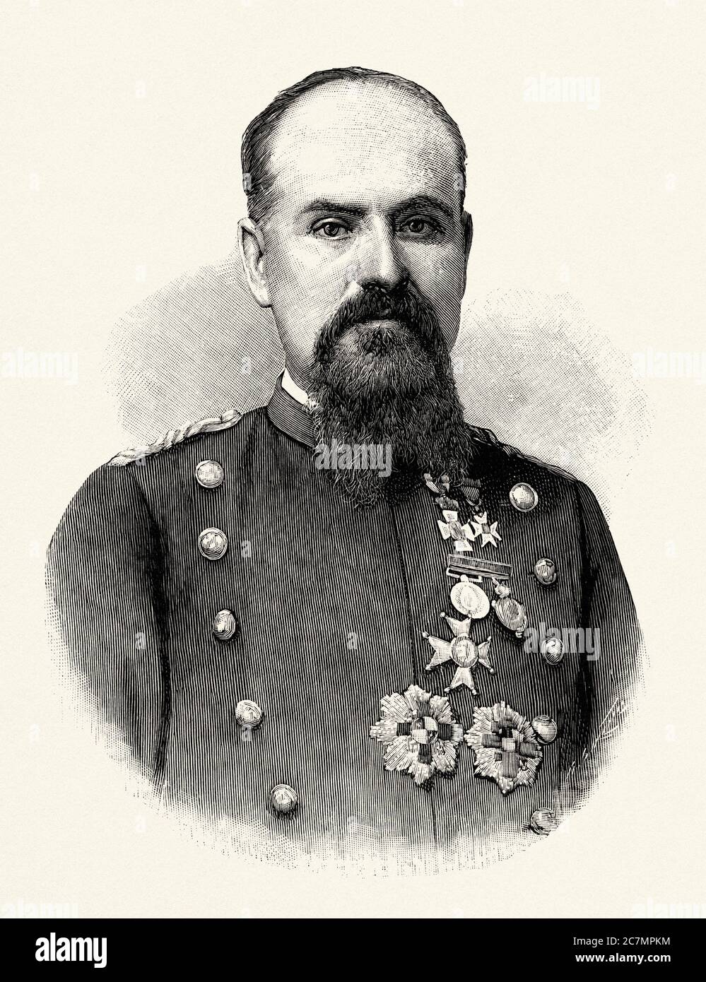 José Oliver y Vidal, Military Chief of the Madrid Security Corps. Lieutenant Colonel of the Army, Captain of the Civil Guard. The Spanish Civil Guard in front of the anarchist organization La Mano Negra. Spain, Europe. From La Ilustracion Española y Americana 1895 Stock Photo