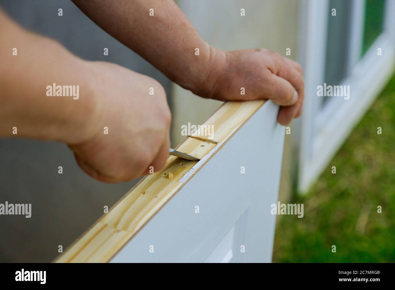Prepared for mounting on a hinges wooden door installation of a hinge