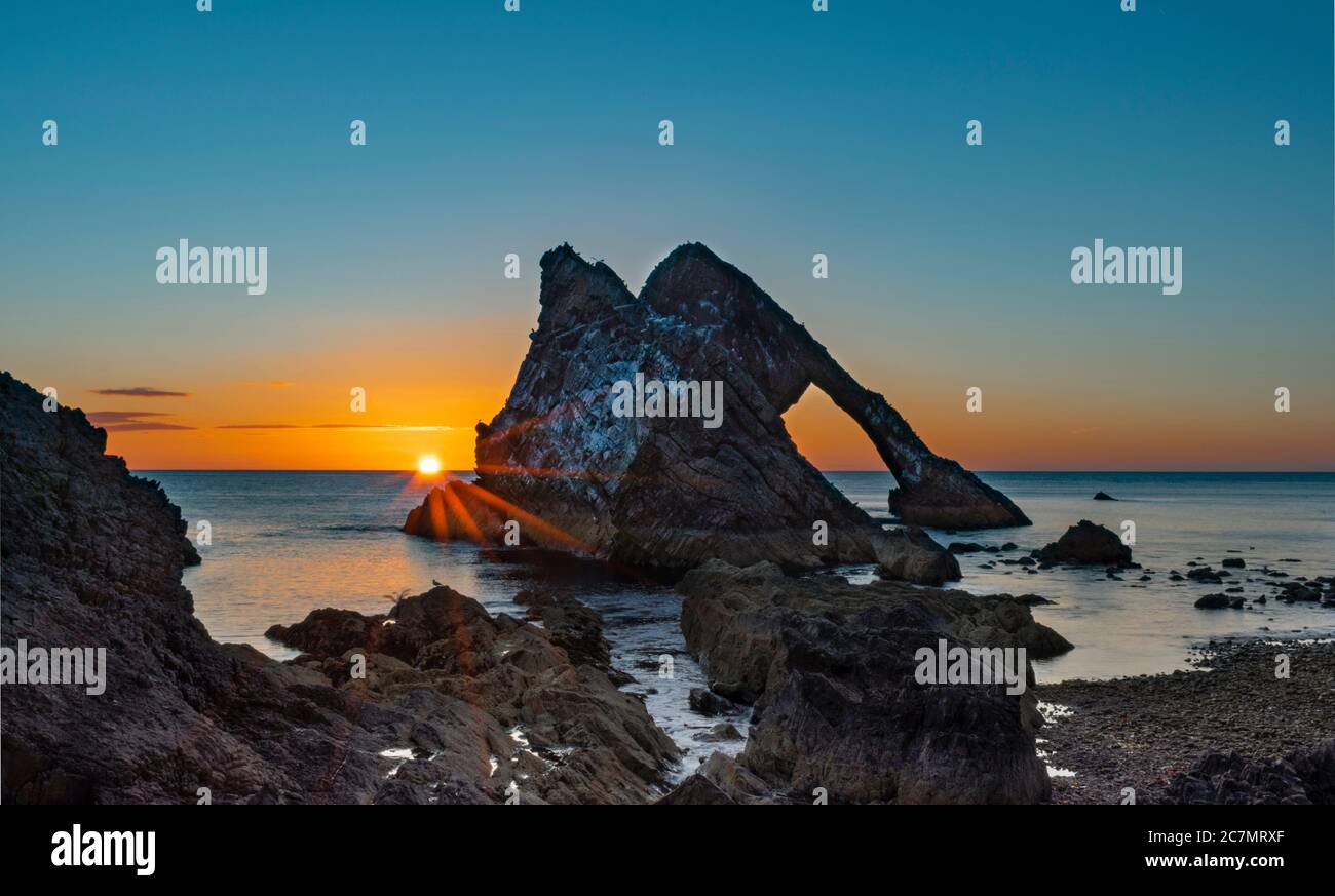 BOW FIDDLE ROCK PORTKNOCKIE MORAY COAST SCOTLAND SUMMER A MORNING
