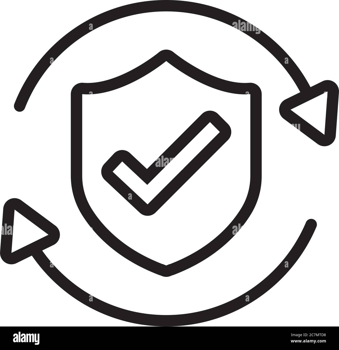 shield secure and check symbol and arrows line style icon vector illustration design Stock Vector