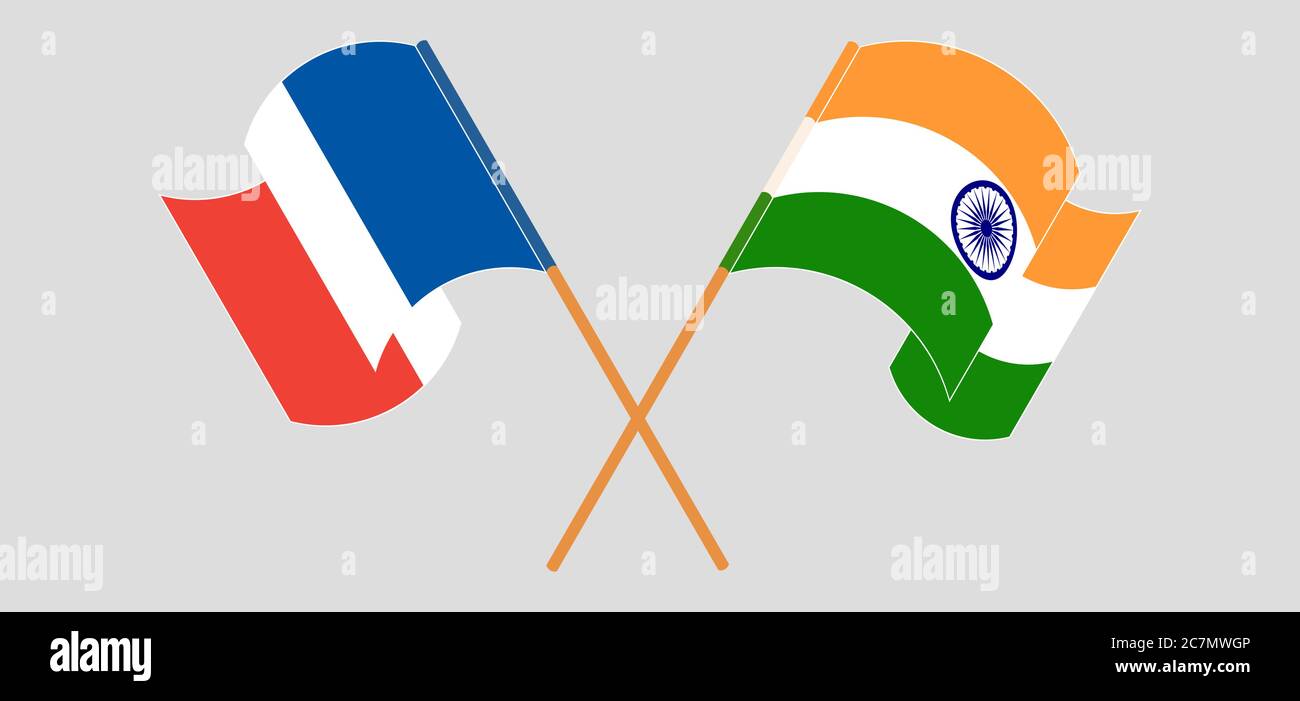 Crossed and waving flags of India and France. Vector illustration Stock ...
