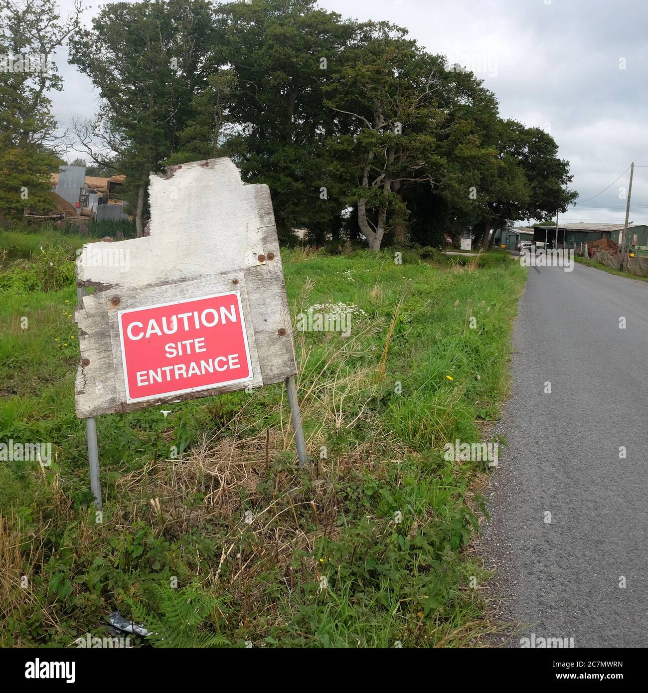 July 2020 - Warning signs outside the Peat works near Burtle in Somerset, UK. Stock Photo