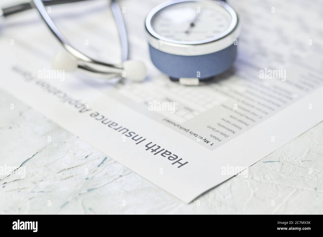 Healthcare insurance application with a stethoscope on it Stock Photo