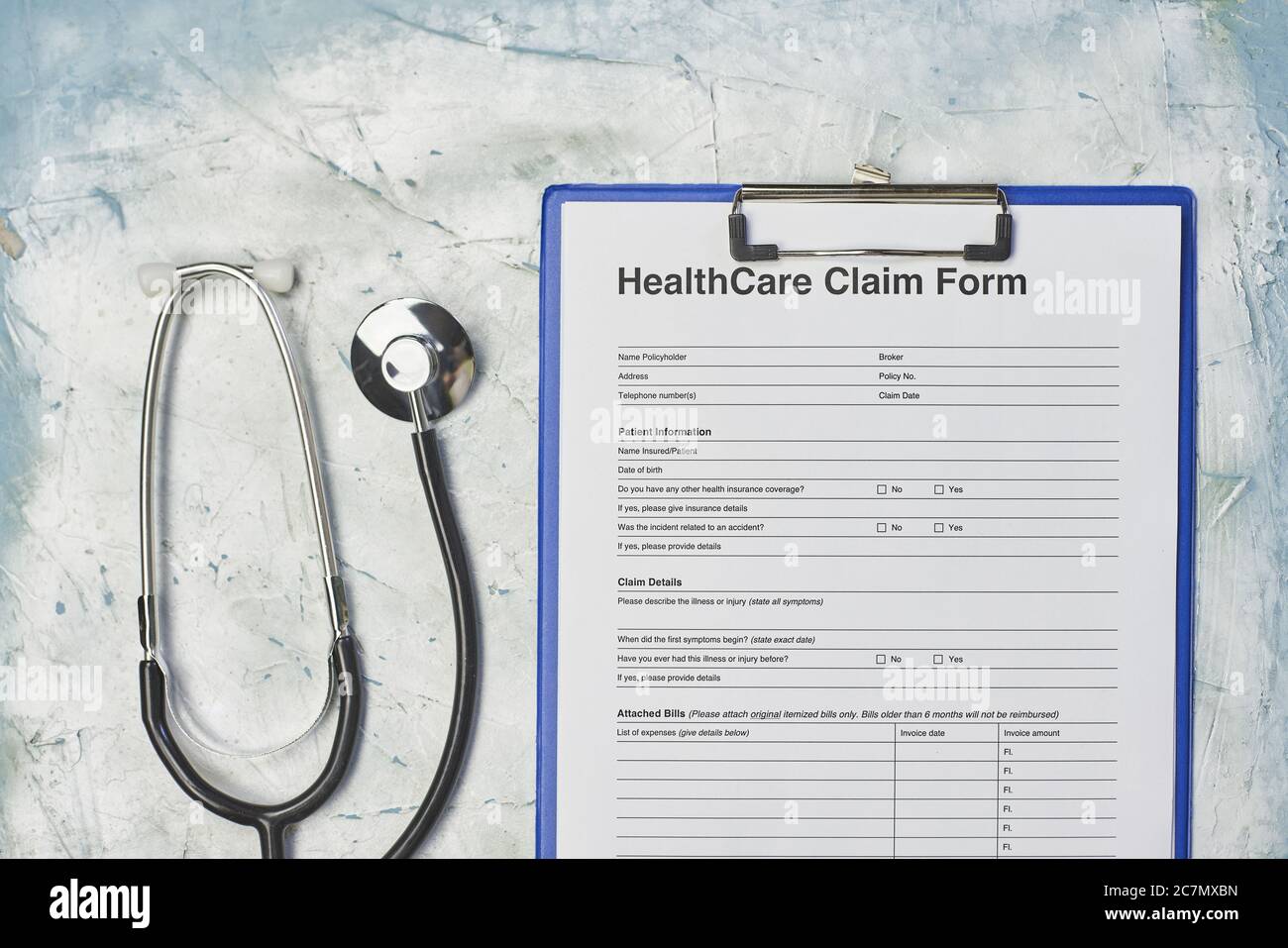 Healthcare claim form and a stethoscope Stock Photo Alamy