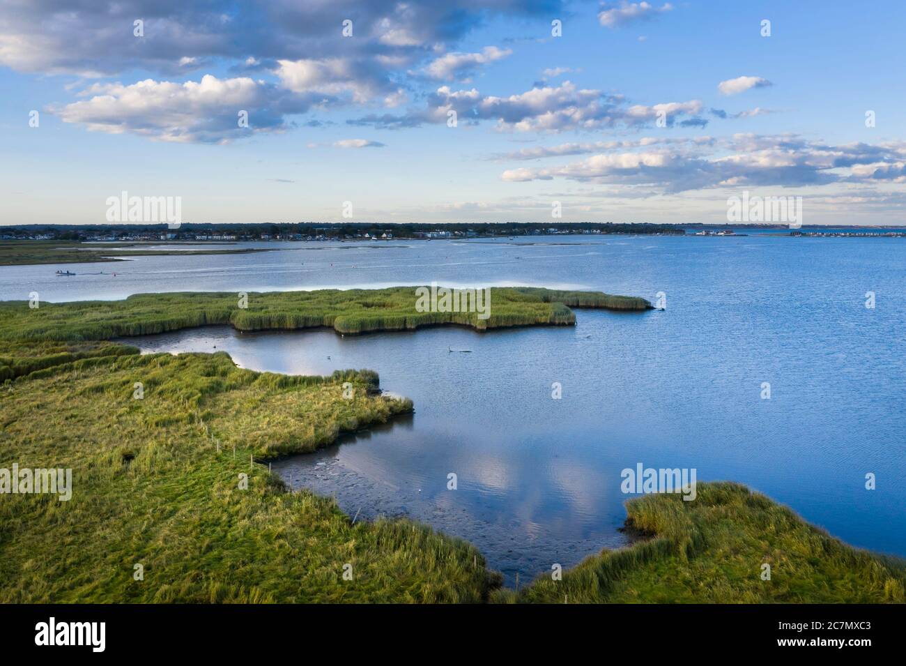 Beautiful drone landscape image of tidal inlet at Christchurch Harbour ...