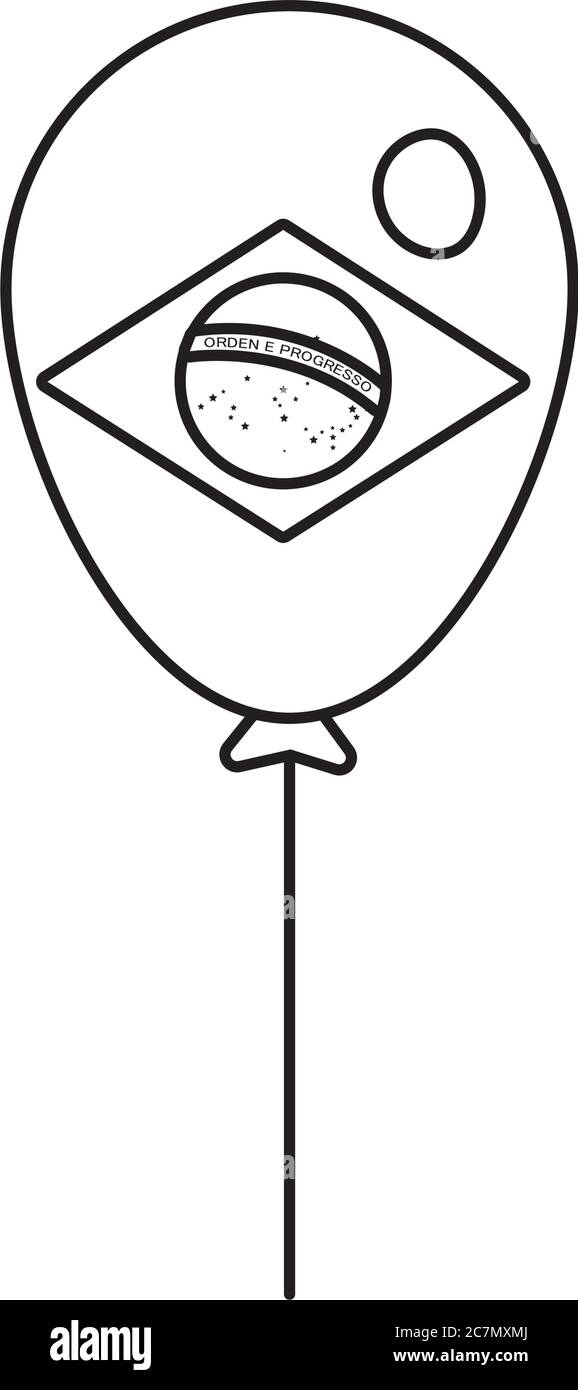 brazil flag in balloon helium line style icon vector illustration design Stock Vector