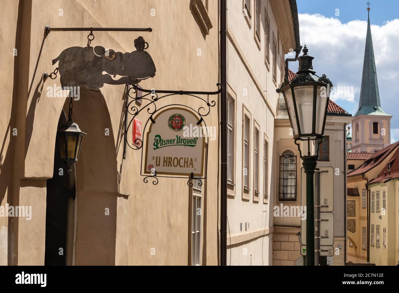 PRAGUE, CZECH REPUBLIC - JULY 12, 2020: U Hrocha pub in the Thunovska street Stock Photo