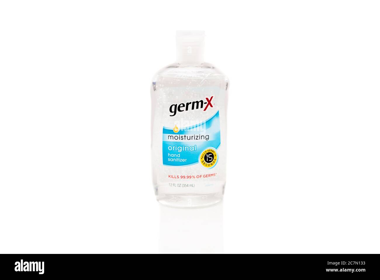 Bottle of germ X moisturizing original style hand sanitizer. Isolated