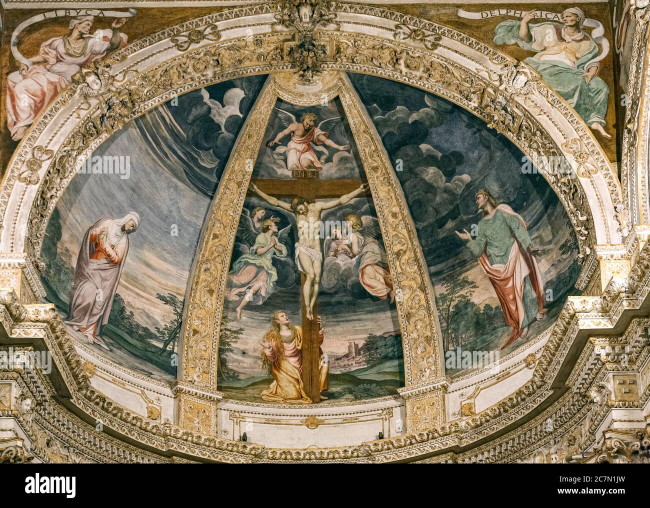 Italy Lombardy - Milan -  Charterhouse of Garegnano - presbytery - Crucifixion 1578 Stock Photo