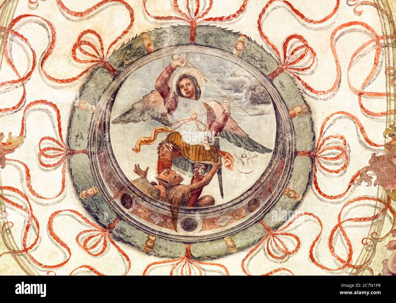 Italy Lombardy - Milan - Charterhouse of Garegnano - frescoes - Archangel Michael on the vault of the sacristy Stock Photo