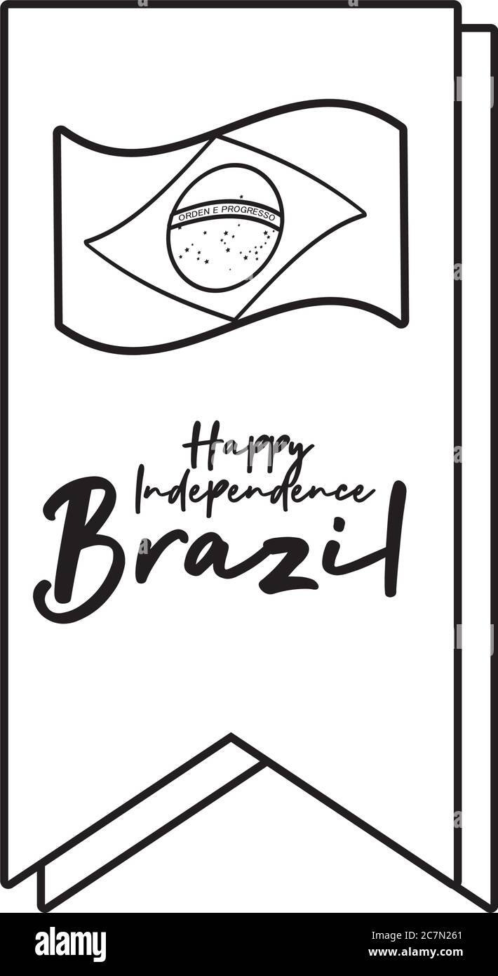 happy independence day brazil card with flag in ribbon line style vector illustration design Stock Vector