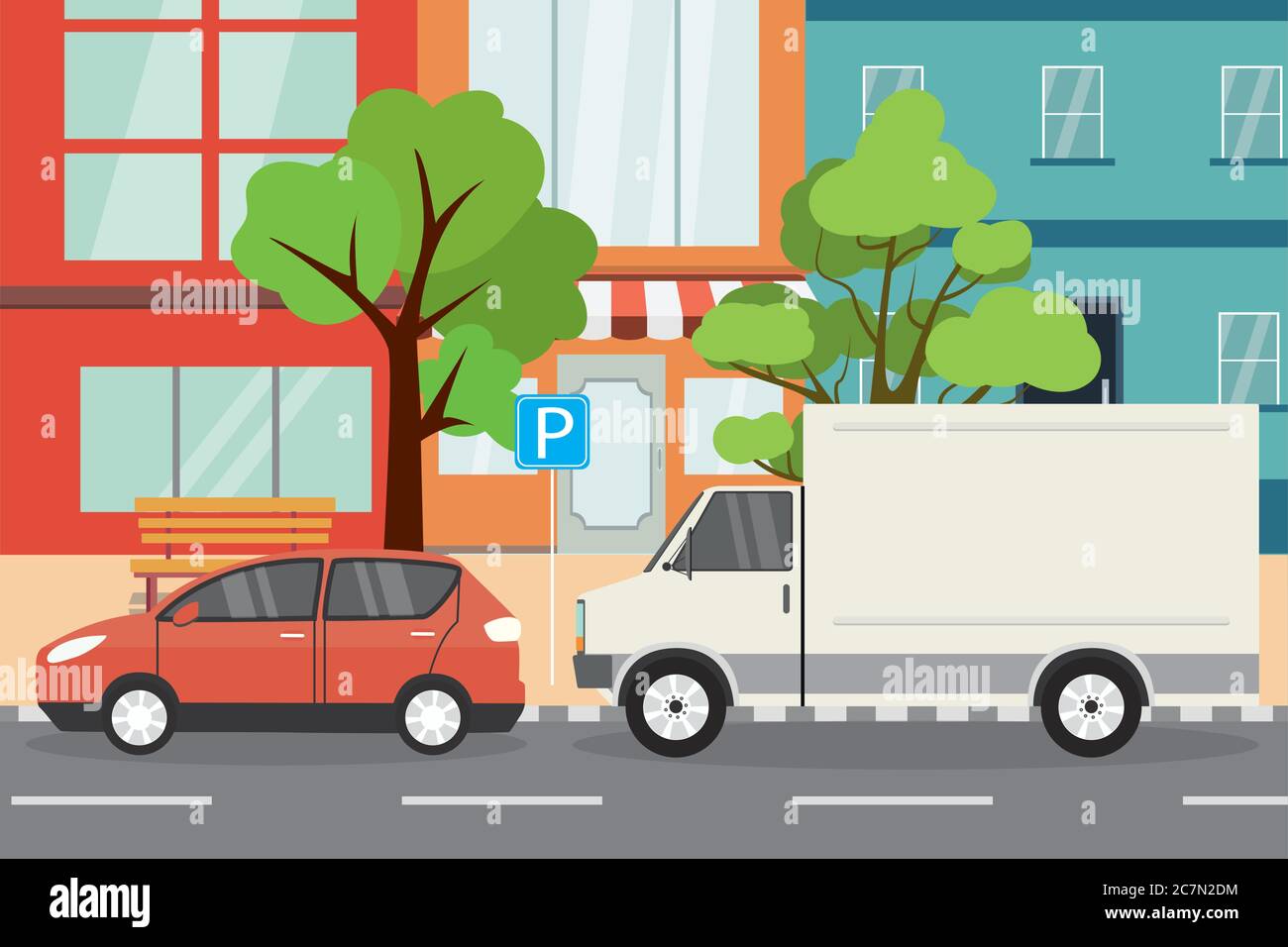 town parking place,empty city street, flat vector illustration Stock Vector