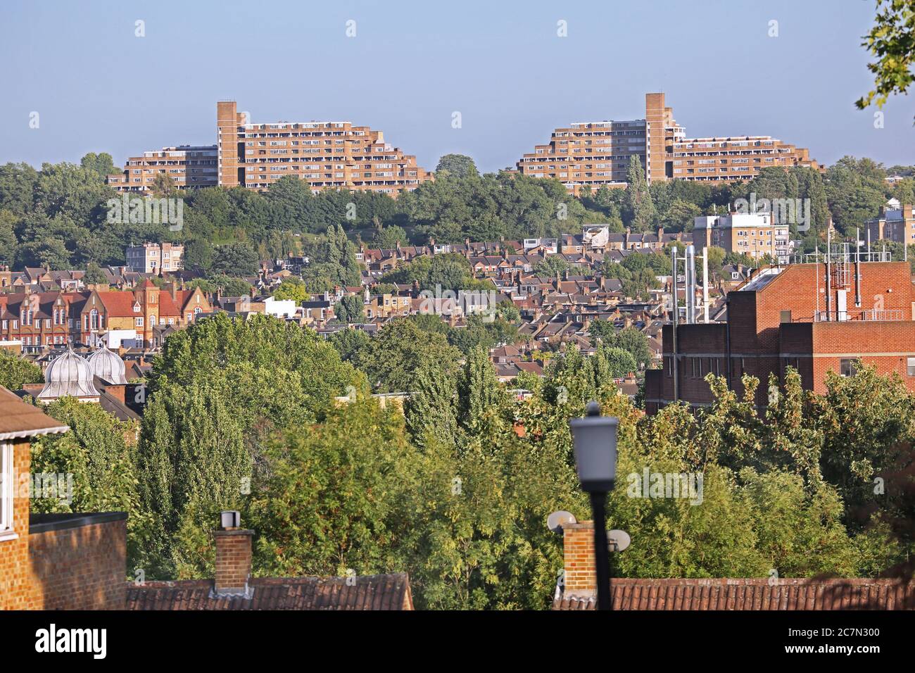 Dawson's Heights, the famous 1960s public housing project in South London, designed by Kate Macintosh. North elevations, viewed from Denmark Hill. Stock Photo
