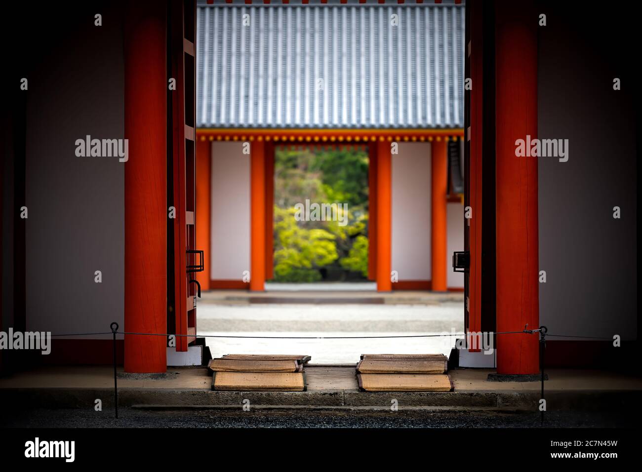 Kyoto, Japan opened red vermillion gate exterior of entrance to