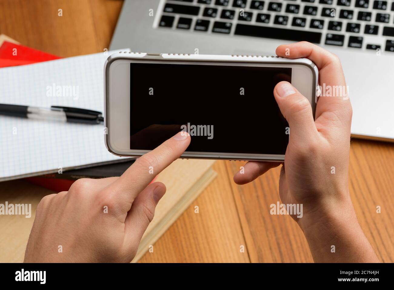 Man using a smart phone. Mockup image Stock Photo