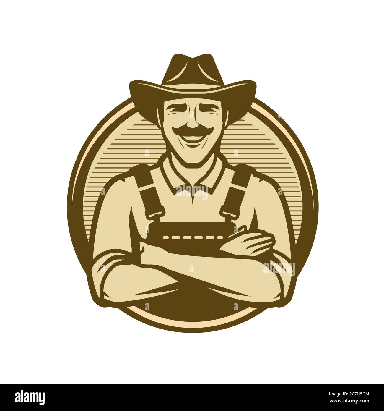 Farmer in hat vintage logo. Farm, natural food concept Stock Vector