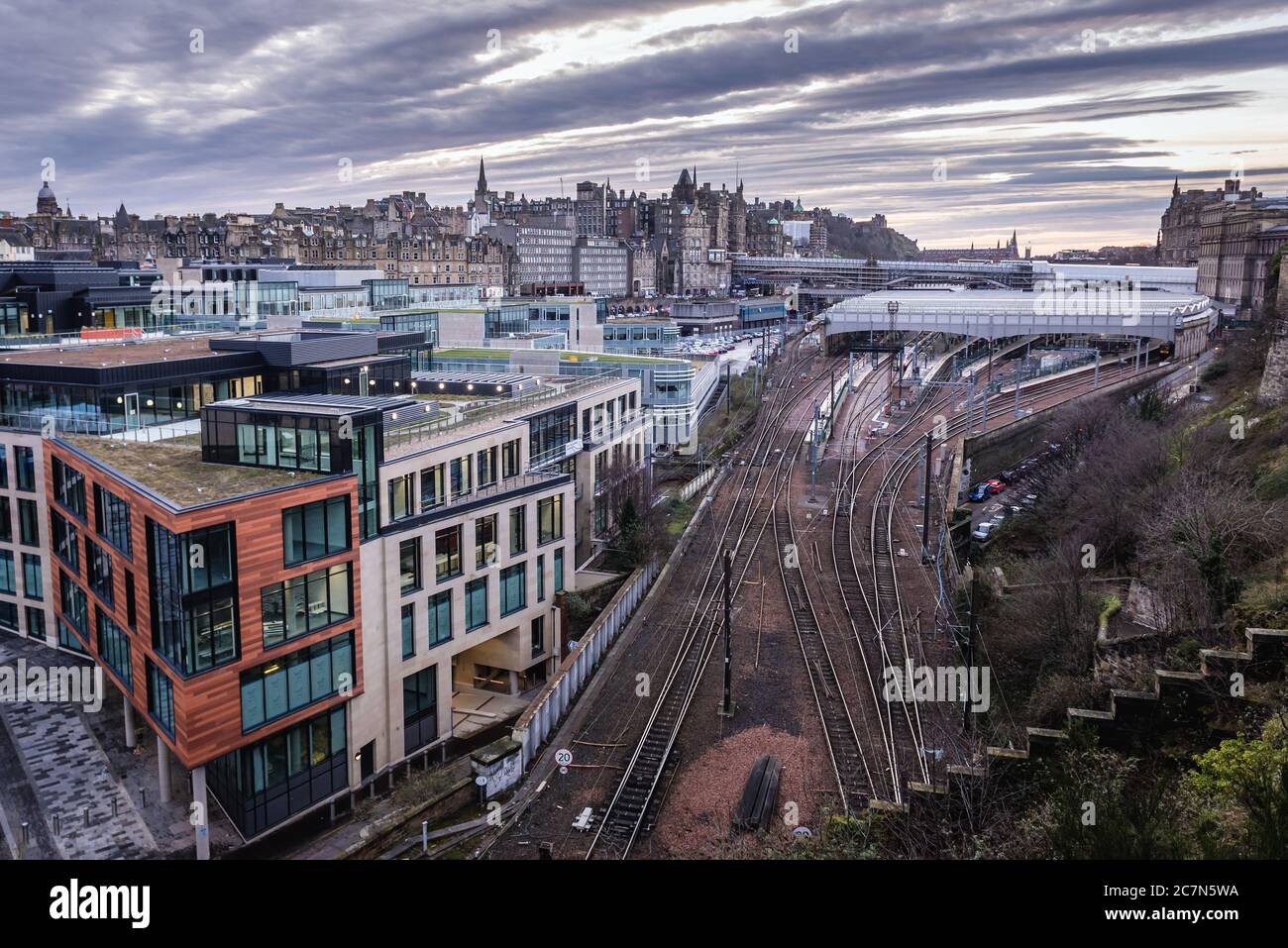 View with Waverley railway station, principal station in Edinburgh, the capital of Scotland, part of United Kingdom Stock Photo