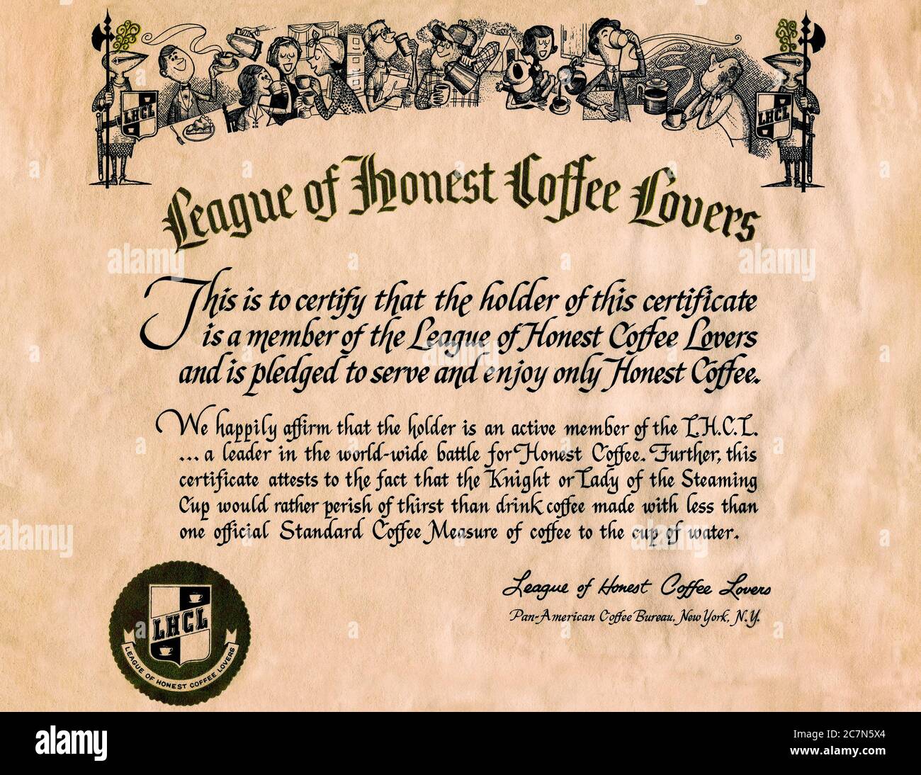 Certificate: League of Honest Coffee Lovers. In 1952, the Pan