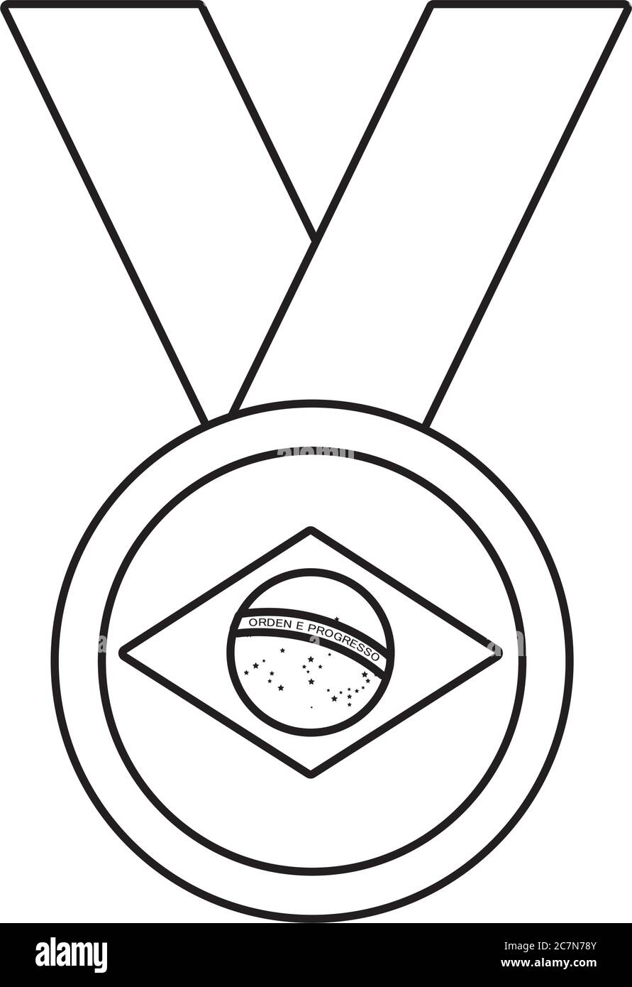 brazil flag in medal winner line style icon vector illustration design Stock Vector