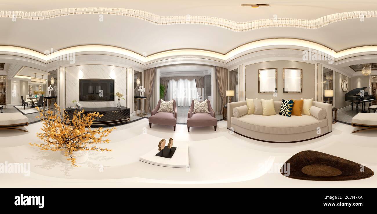 3d render 360 degrees of home living and dining room Stock Photo Alamy