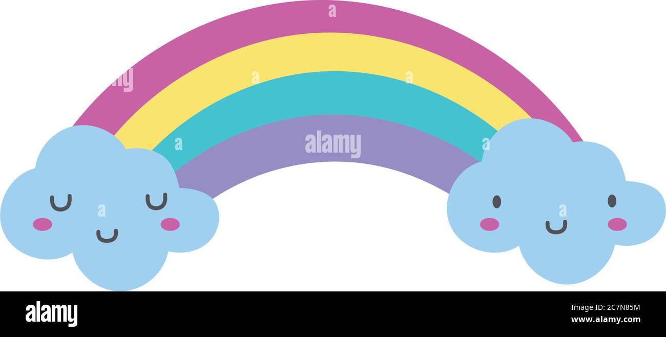 cute clouds and rainbow kawaii hand draw style icon vector illustration ...
