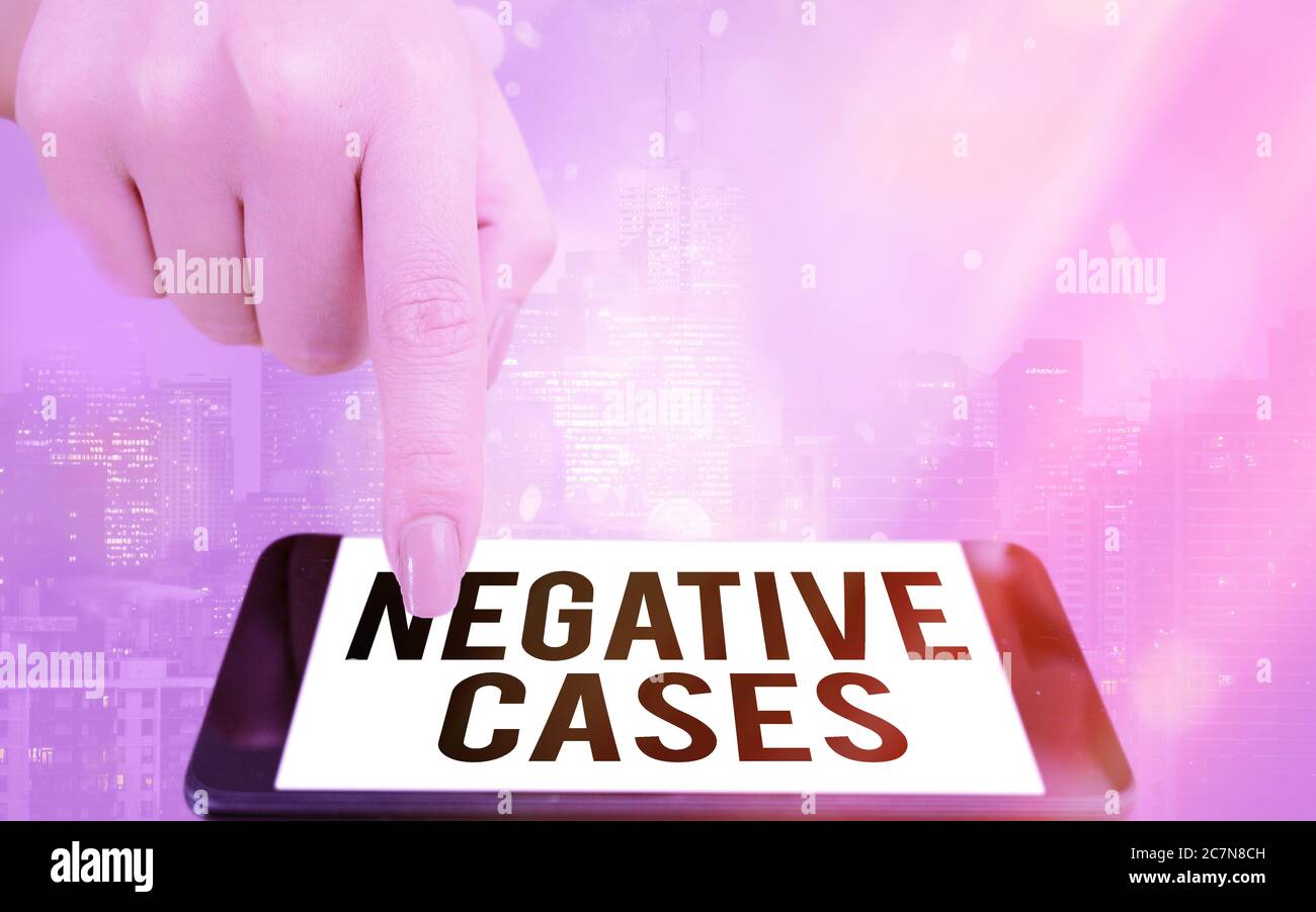 Writing note showing Negative Cases. Business concept for circumstances or conditions that are confurmed to be false Modern gadgets white screen under Stock Photo