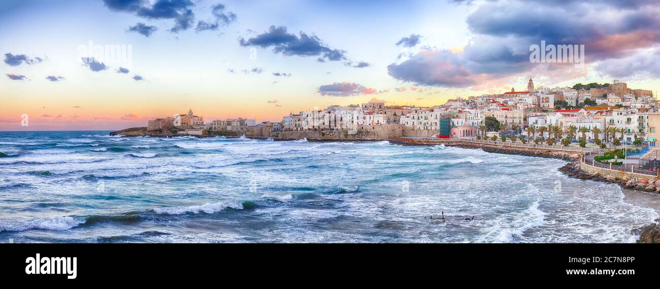 Historic central city of the beautiful town called Vieste. View at the