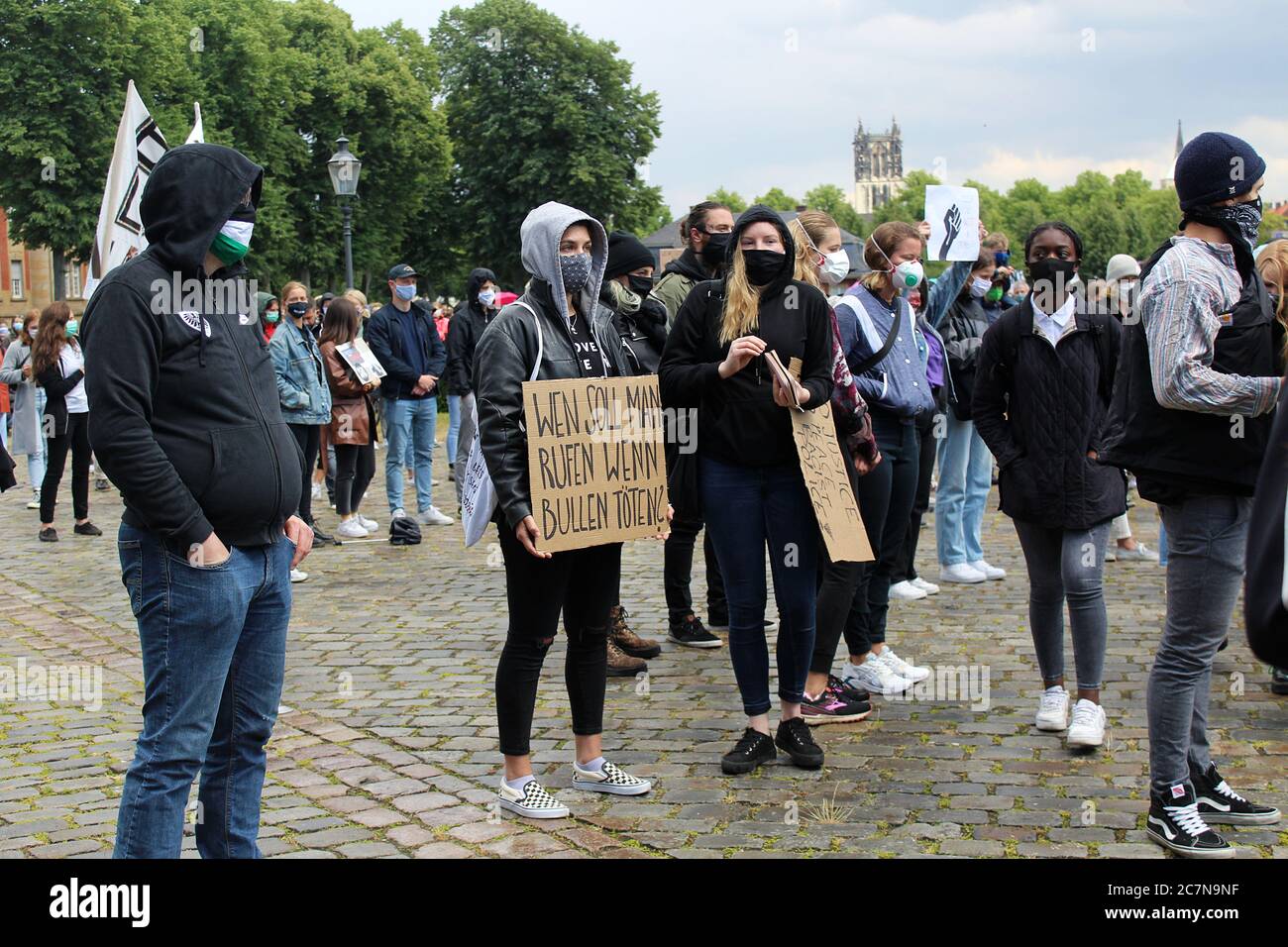 Peaceful Black Lives Matter Protest on Schlossplatz. Protest in response to George Floyd's death and police violence against black people. Stock Photo