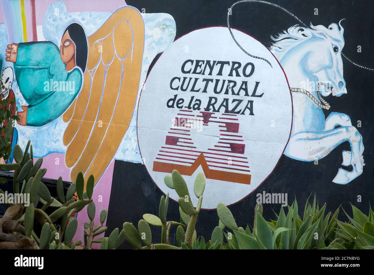 Mural on Centro Cultural de la Raza, Balboa Park, San Diego, California, USA Stock Photo