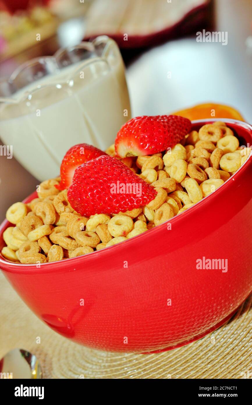 Bowl of cereal with fresh strawberries Stock Photo