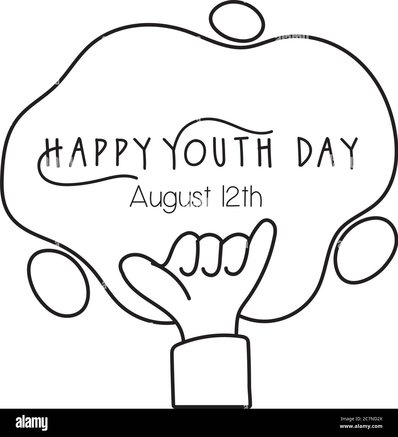 happy youth day lettering with hand rock and roll symbol line style vector illustration design Stock Vector