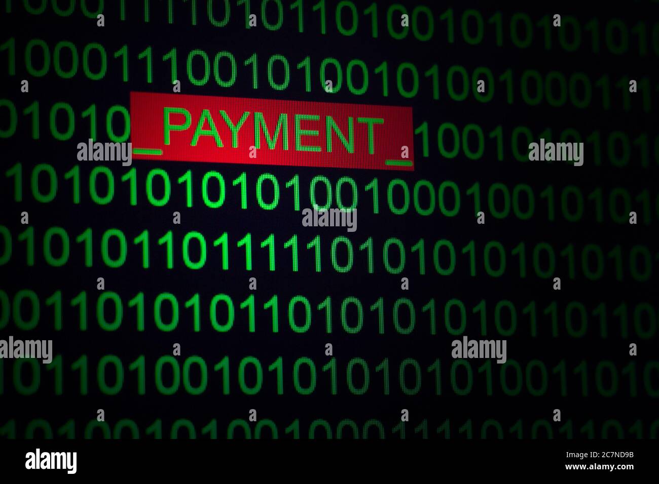 word payment in a binary code of green color on a black background Stock Photo