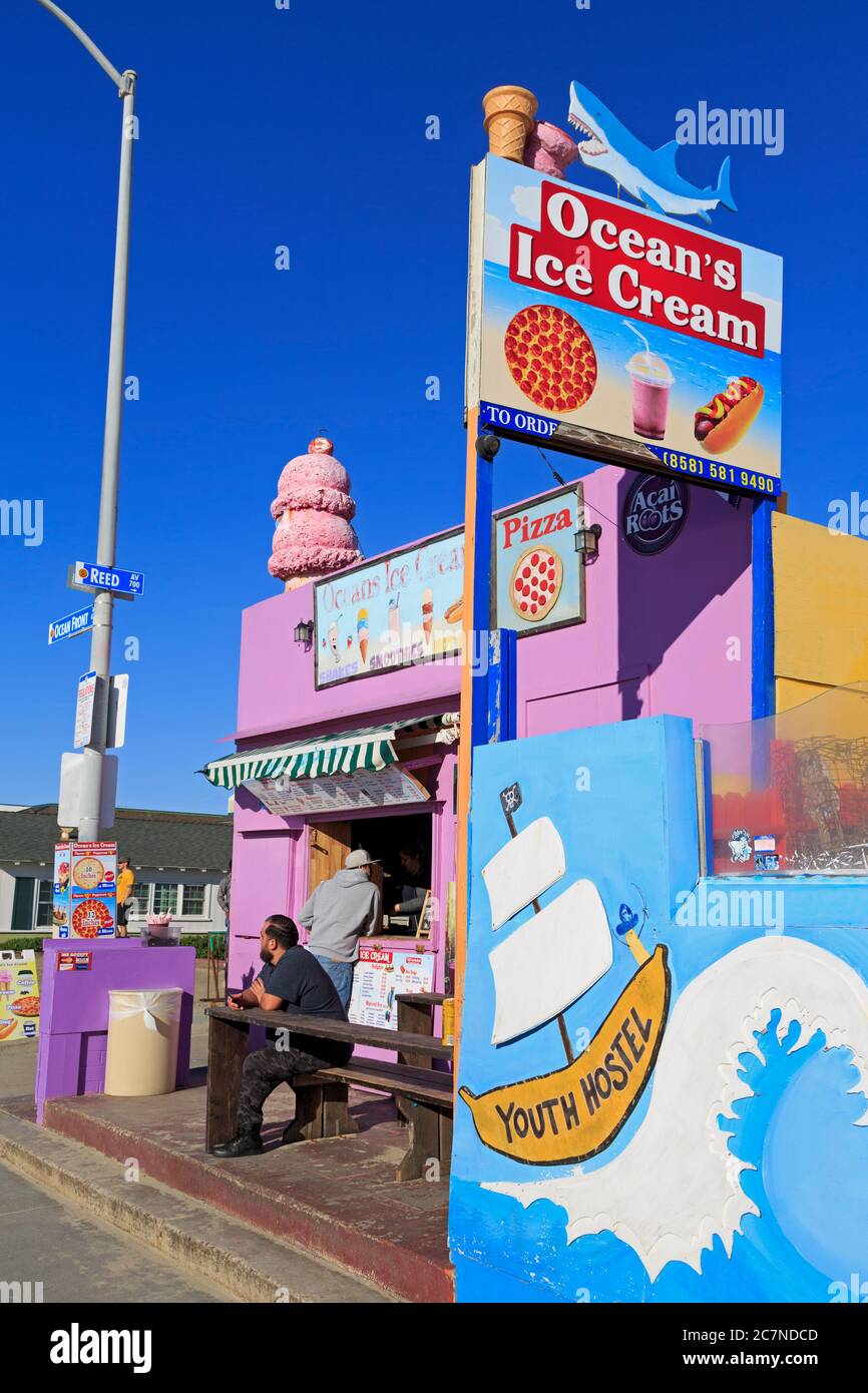 Ice Cream Store, Pacific Beach, San Diego, California, USA Stock Photo